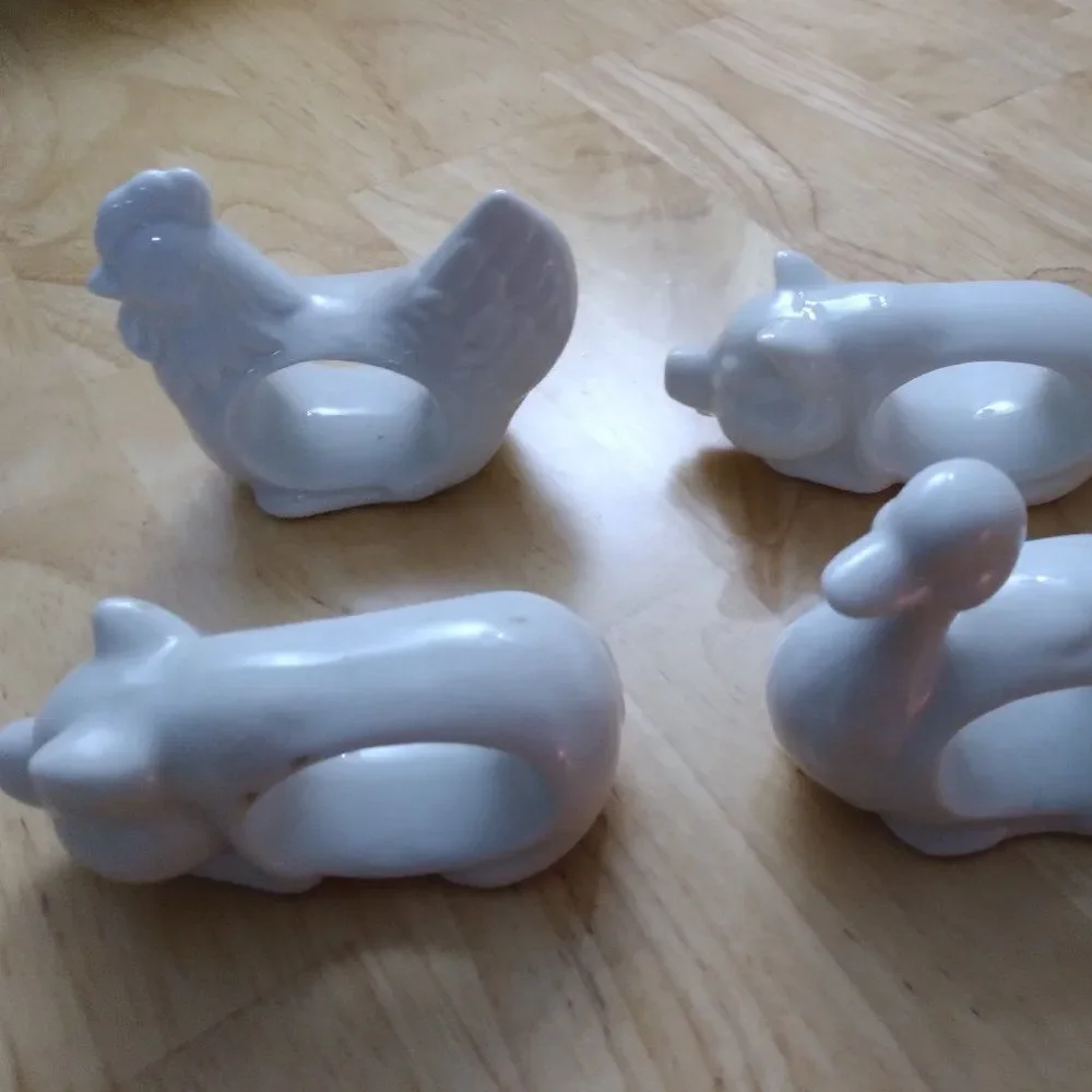 Vintage Ceramic Napkin Holder Farm Animals Pig Duck Rooster Set Of 4 Japan